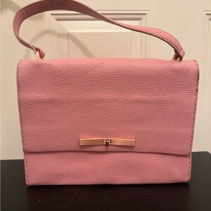 Ted Baker Jessi Pebbled Leather Concertina Shoulder Bag Rectangle Pink Rose Gold